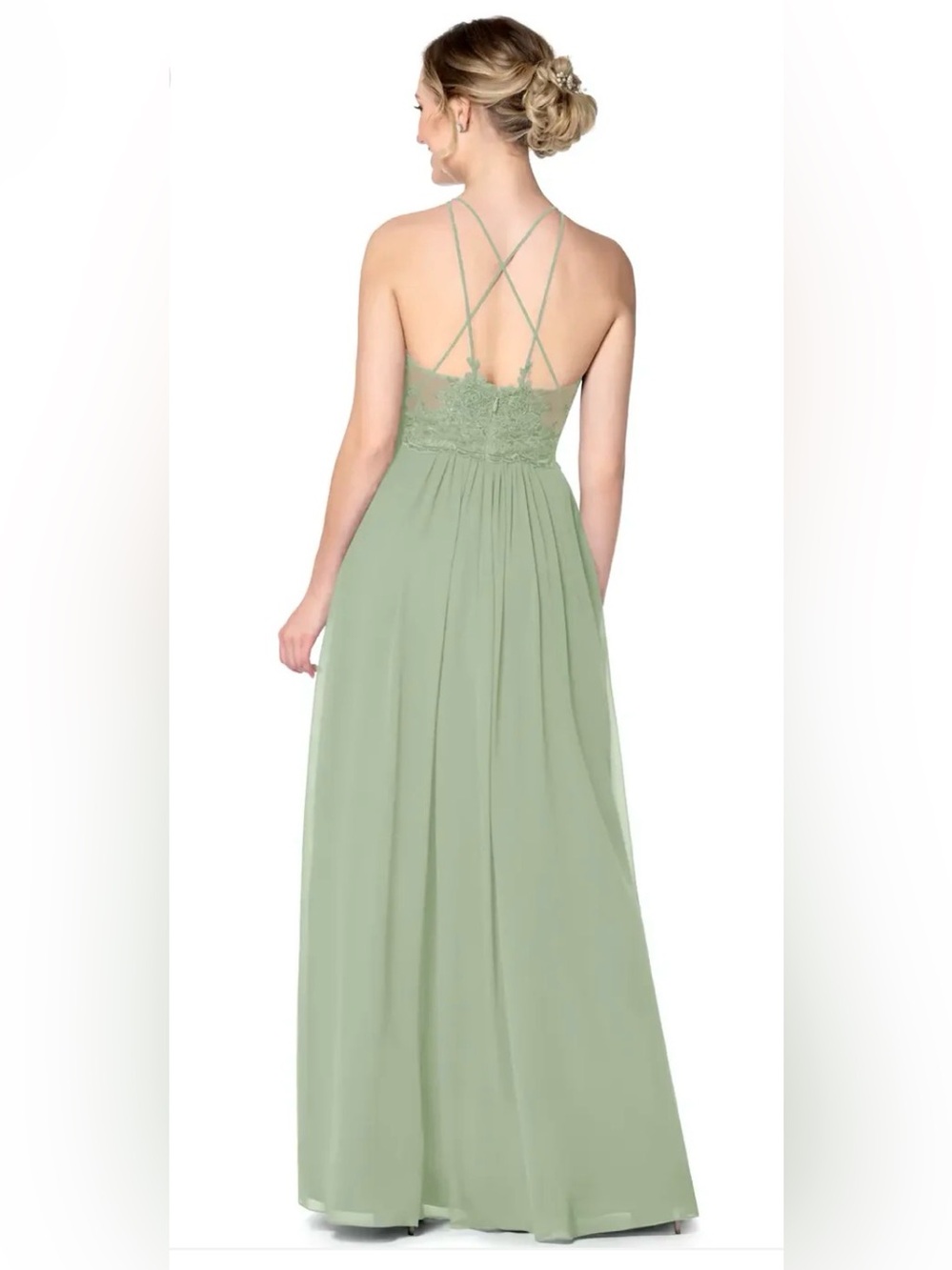 Azazie Ginger Dusty Sage A-Line Halter Pleated Chiffon Dress. - Picture 2 of 16
